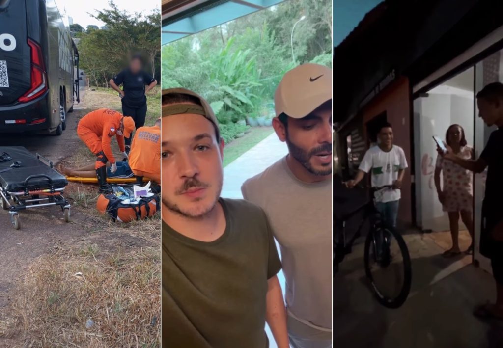 Ciclista ganha bicicleta nova dos cantores Israel e Rodolffo após bater em ônibus da dupla no TO; VÍDEO