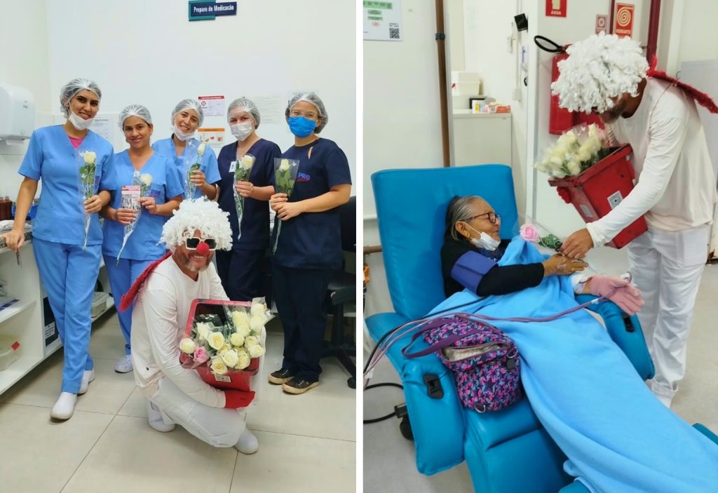 Artista de rua entrega 60 rosas a pacientes de clínica em Palmas e diz: ‘Uma flor pode iluminar o dia’